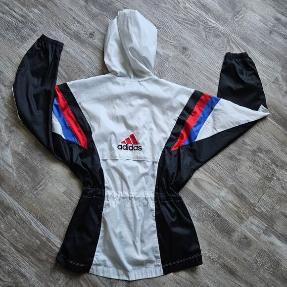 adidas Jackets & Blazers - Vintage Adidas‎ Windbreaker Jacket Hooded 90s Colorblock White Black Red Size L